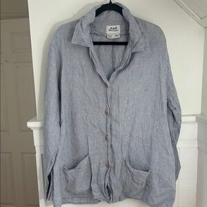 FLAX Vintage Light Blue Button Up Top, women’s Large